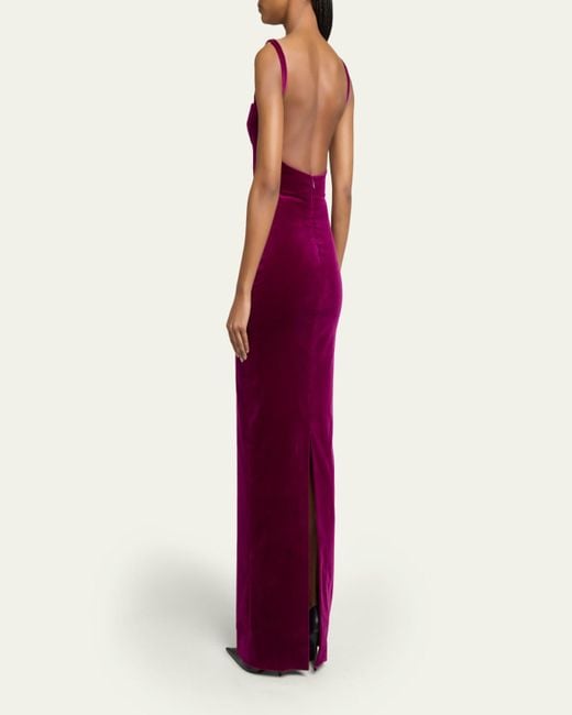 Balenciaga Red Velvet Backless Column Gown
