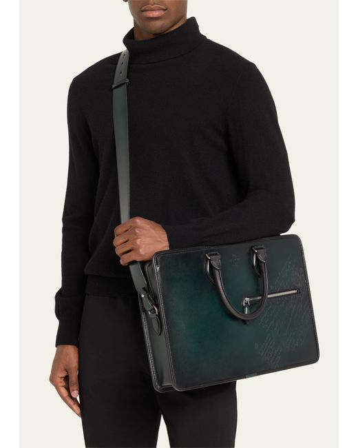 Berluti Black Un Jour Scritto Leather Briefcase Bag for men