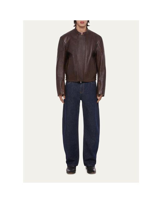 Helmut Lang Brown Leather Concealed-Zip Moto Jacket for men