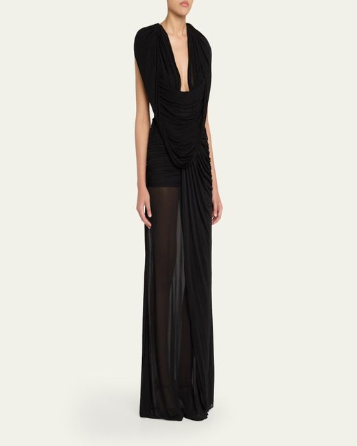 Christopher Esber Black Ripple Draped Double-Layer Gown