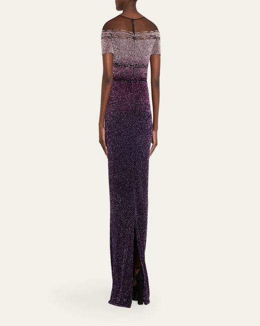 Pamella Roland Blue Signature Sequined Ombre Gown