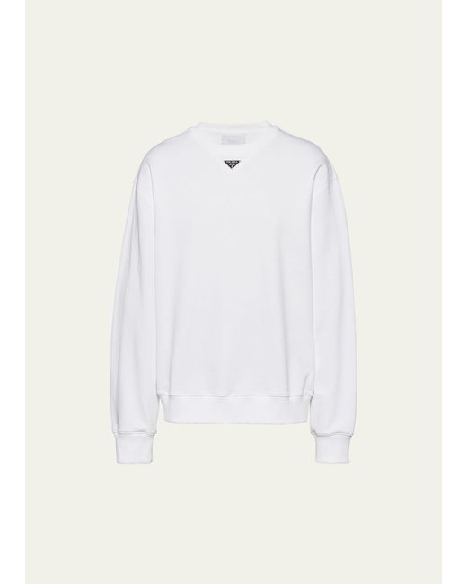 Prada White Terry Triangle Logo Sweatshirt for men