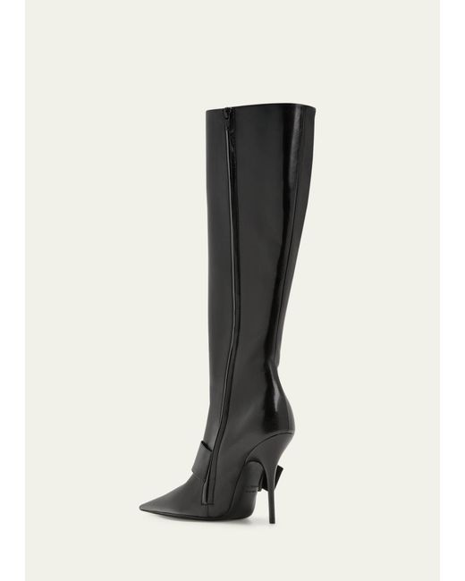 Balenciaga Black Leather Buckle Stiletto Knee Boots