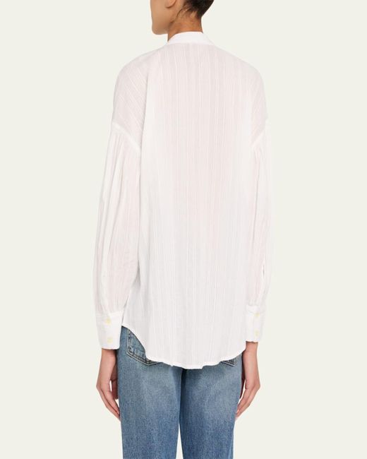 Officine Generale Natural Molly Tie-Neck Textured Stripe Top