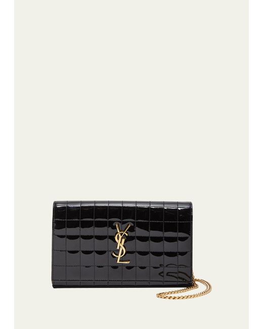 Saint Laurent Black Cassandre Ysl Wallet On Chain In Quilted Patent Leather