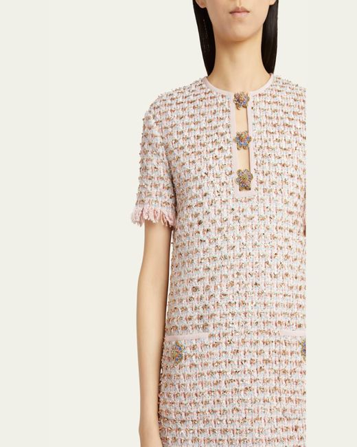Valentino Garavani Natural Ribbon Tweed Frayed Mini Dress