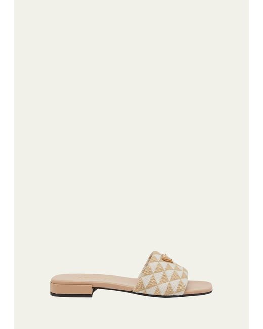Prada Triangle Jacquard Flat Sandals in Natural | Lyst