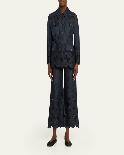 Veronica Beard Blue Kiki Embroidered Chambray Jacket
