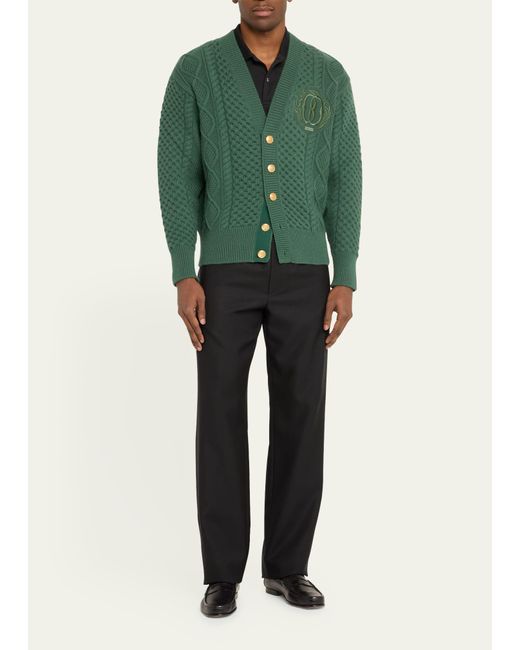 Bally Green Cable-knit Wool Cardigan for men