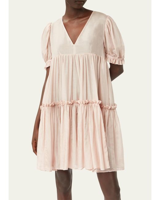 Nina Ricci Pink Tiered Puff-sleeve Babydoll Mini Dress