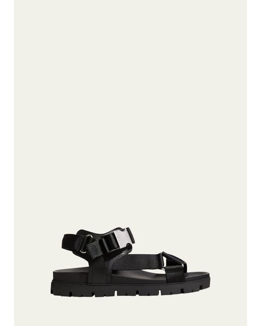 Prada White Sporty Leather & Nylon Tape Strap Sandals for men