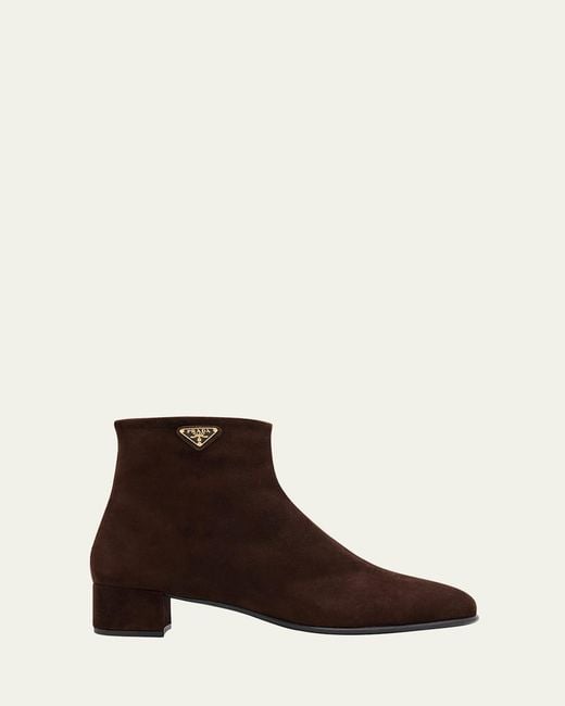 Prada Brown Suede Ankle Booties