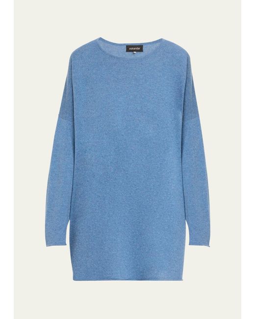 Eskandar Blue A-line Bateau Neck Sweater (long Length)