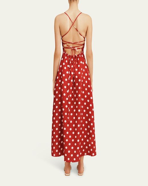 Posse Red Lori Polka-Dot Linen Maxi Dress