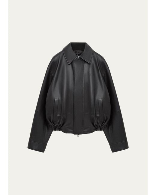 Loewe Black Drawstring Leather Bubble Jacket