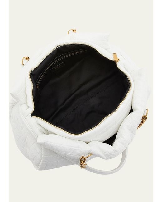 Saint Laurent White Gloria Ysl Quilted Wool Duffel Bag