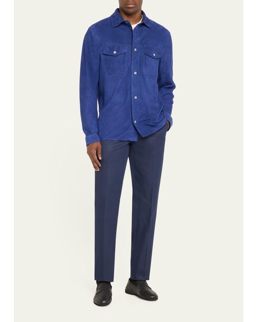 Kiton Blue Wool Twill Trousers for men