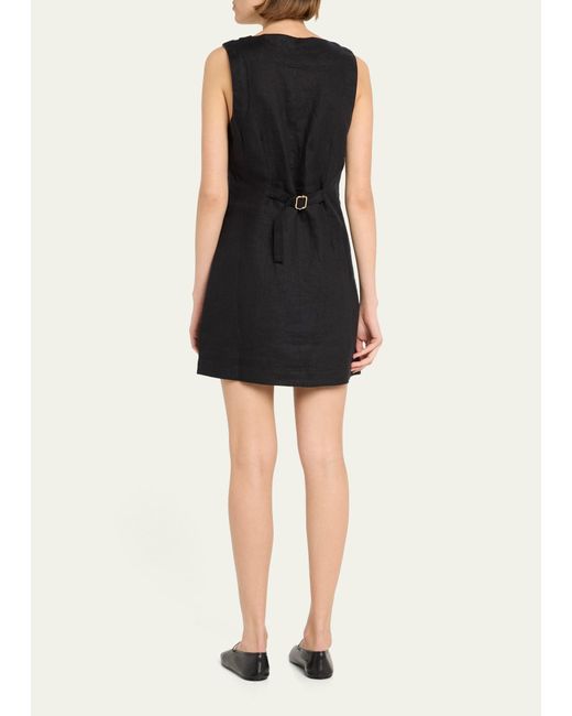 Posse Black Emma Sleeveless Button-front Linen Mini Dress