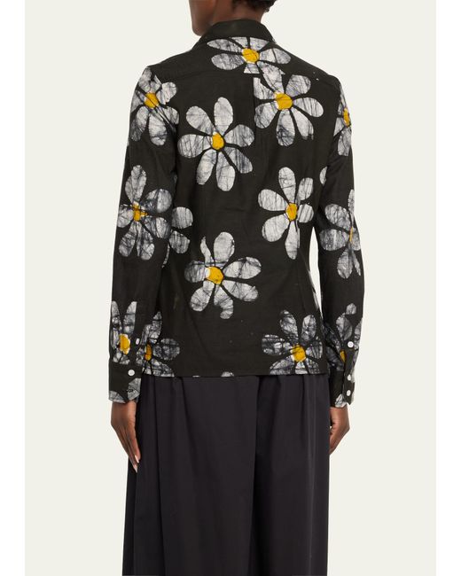 Studio 189 Black Jennifer Hand-batik Floral Cotton Button-front Shirt