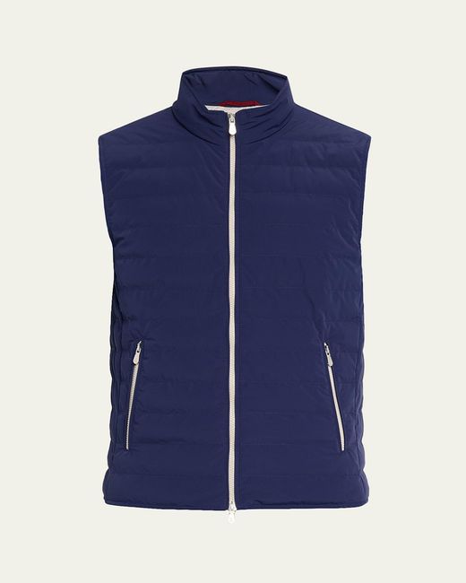 Brunello Cucinelli Men's Blue Down Quilted Nylon Full-Zip Vest