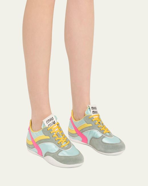 Miu Miu Natural Colorblock Nylon Tech Runner Sneakers