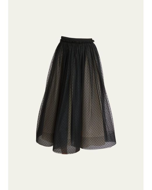 Erdem Black Swiss Dot Tulle Full Midi Skirt