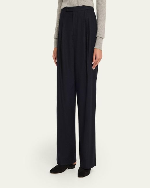 Vince Blue Pleated Mid-Rise Wide-Leg Trousers