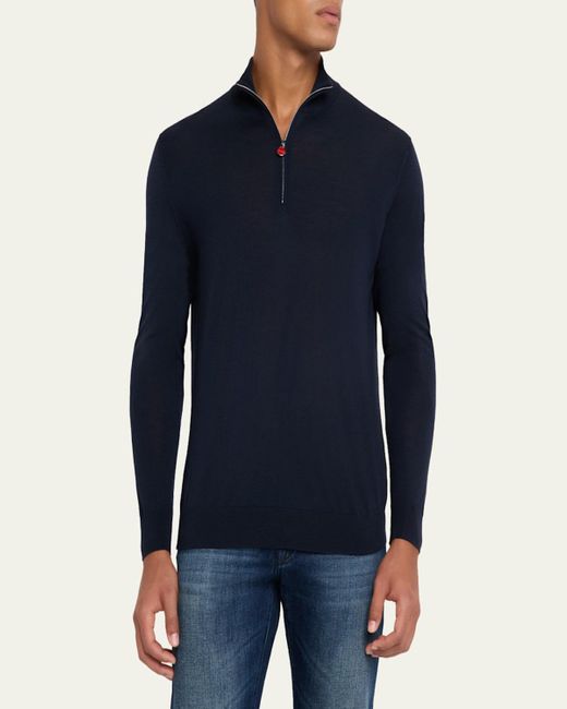 Kiton Blue Wool Knit Half-Zip Sweater for men