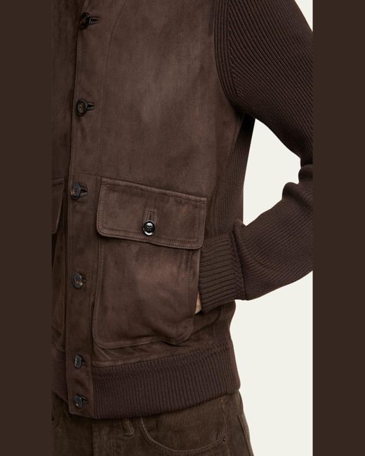 Tom Ford Brown Suede Front And Ribbed Merino Wool Jacket for men