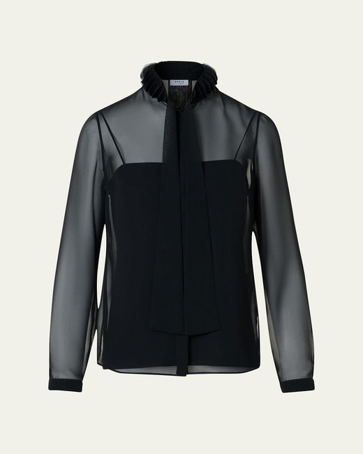 Akris Punto Blue Sheer Tie-Neck Blouse