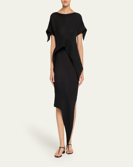 Issey Miyake Black Subdued Twisted Asymmetric Skirt