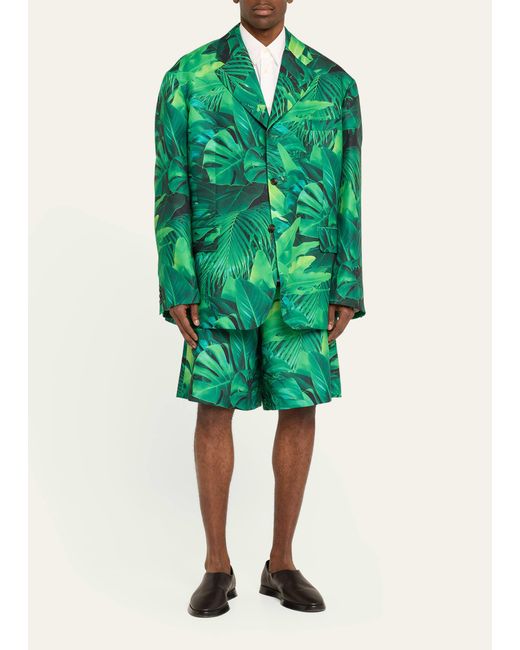 Comme des Garçons Green Oversized Gabardine Leaf-print Sport Coat for men