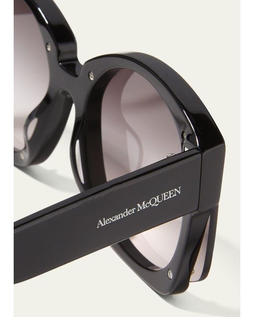 Alexander McQueen Blue Spike Stud Square Acetate Sunglasses