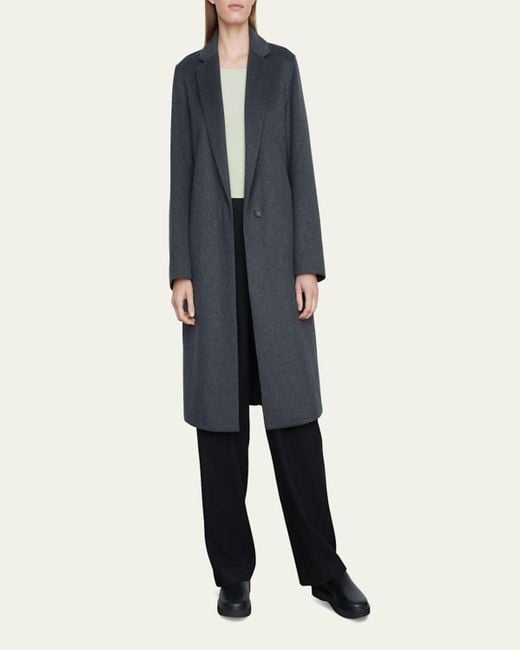 Vince Black Classic Straight Wool-Blend Coat