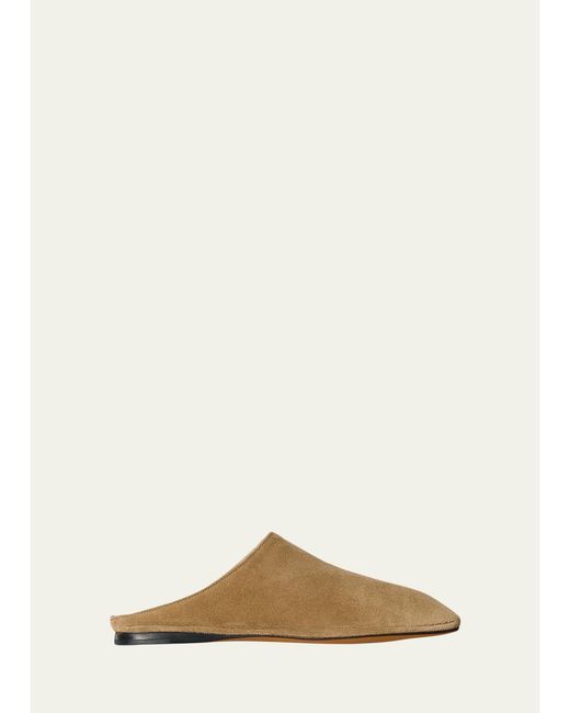 The Row Natural Piper Suede Square-Toe Mules