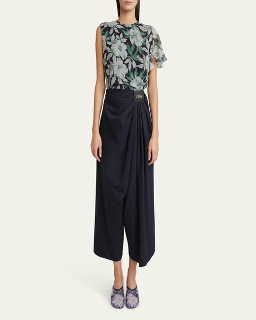 Loewe Blue Cropped Draped Wool Trousers