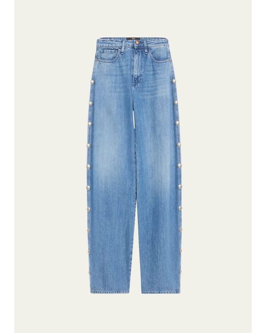 3x1 Blue Nicole Studded Barrel-leg Jeans