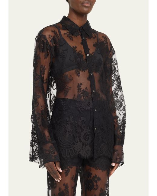 Monse Black Floral Lace Backless Button Down Blouse