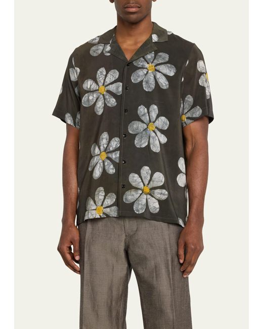 Studio 189 Black Alek Hand-batik Floral Camp Shirt for men