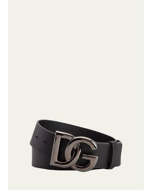Dolce & Gabbana White Dg-logo Leather Buckle Belt for men