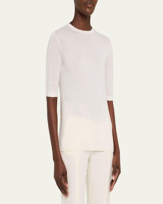 Gabriela Hearst Brunner Short-Sleeve Cashmere-Silk T-Shirt in Natural ...