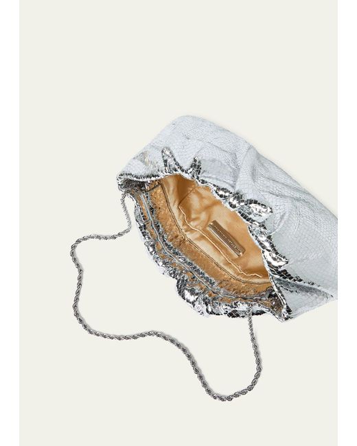 Loeffler Randall White Serena Metallic Snake-embossed Clutch Bag