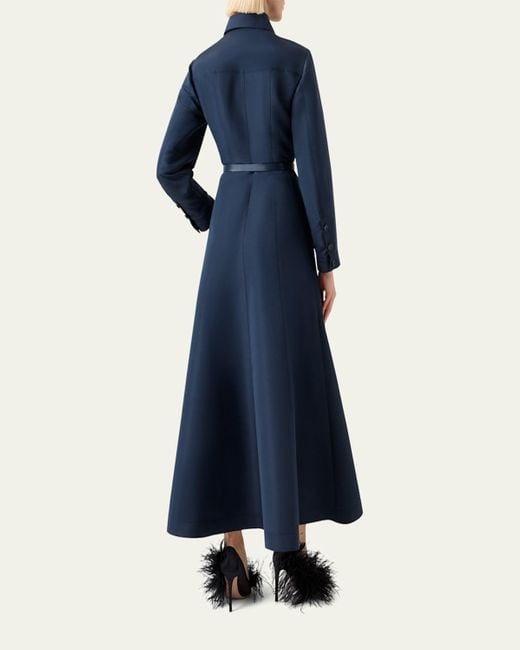 Akris Blue Ottoman Silk Belted A-Line Midi Shirtdress
