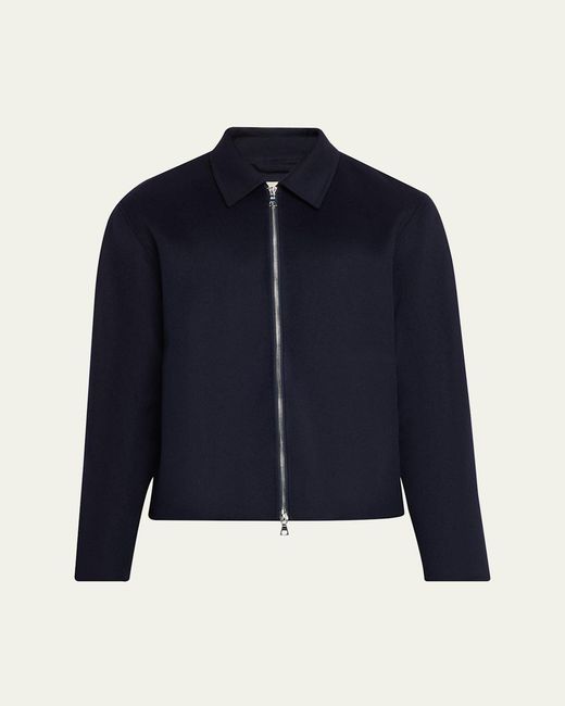Officine Generale Blue Split Wool Double-Zip Bomber Jacket for men