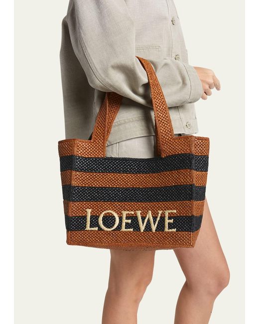 Loewe Multicolor Logo Medium Tote Bag In Striped Raffia