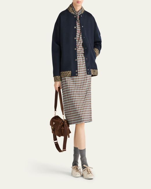 Prada White Checked Stretch Georgette Midi Skirt