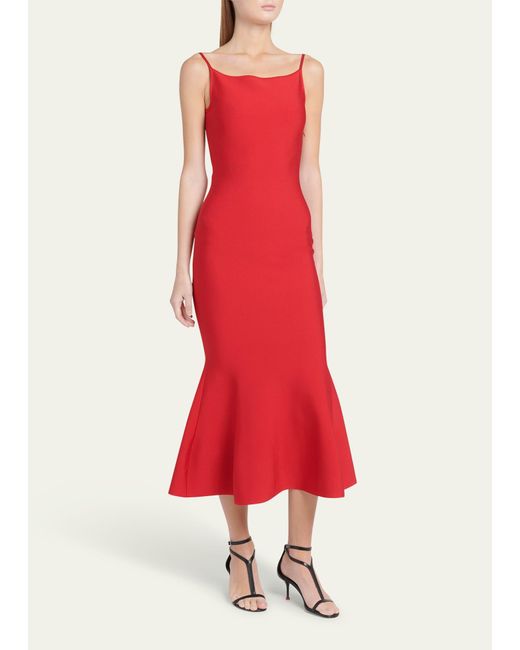 Alexander McQueen Red Knit Flare Hem Midi Dress