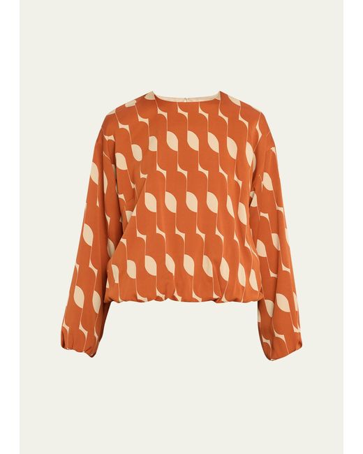 Dries Van Noten Orange Capo Printed Silk Blouse