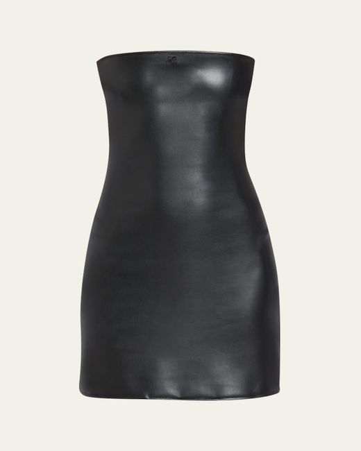 Courreges Women's Black Strapless Faux Leather Mini Dress Courreges Women's Black Strapless Faux Leather Mini Dress