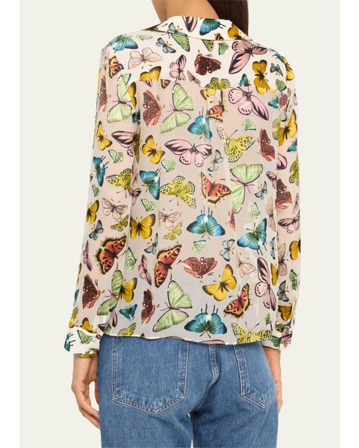 Alice + Olivia White Eloise Boundless Butterfly Button-front Blouse